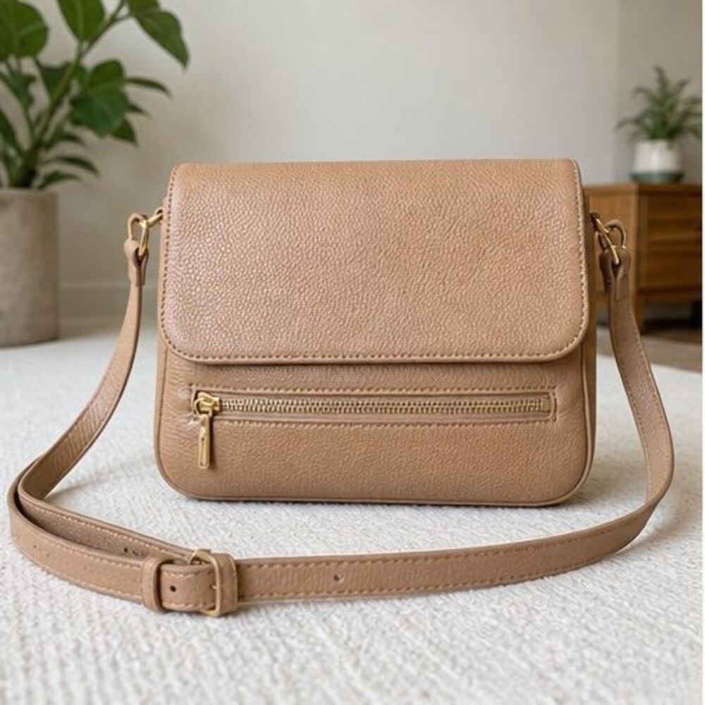 Camel Pebbled Crossbody Bag